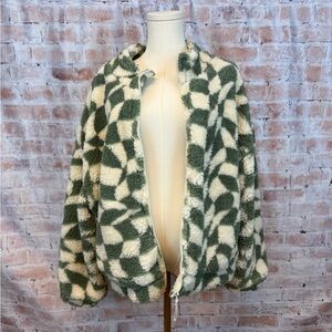 RSQ Green and Cream Patterned Teddy Jacket